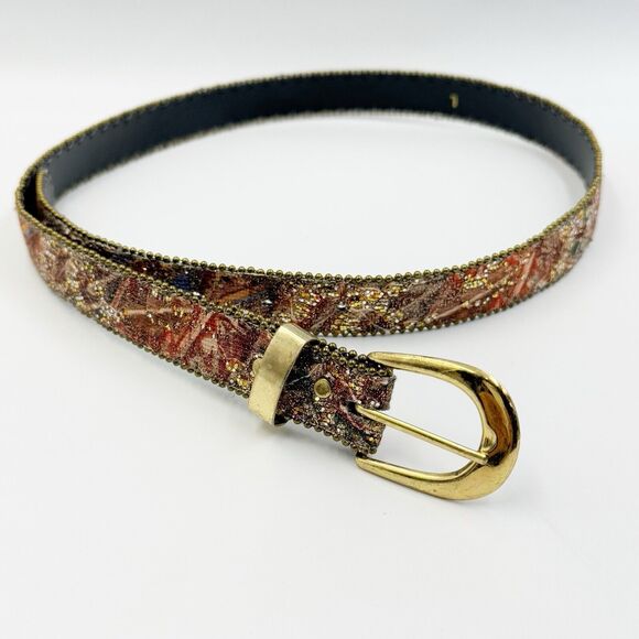 VTG Belt 1" Wide Gold Glitter Shiny Overlay Multi Color - Picture 1 of 16